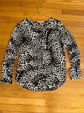 Leopard Print Long-Sleeve Women's Top - Brown/Black